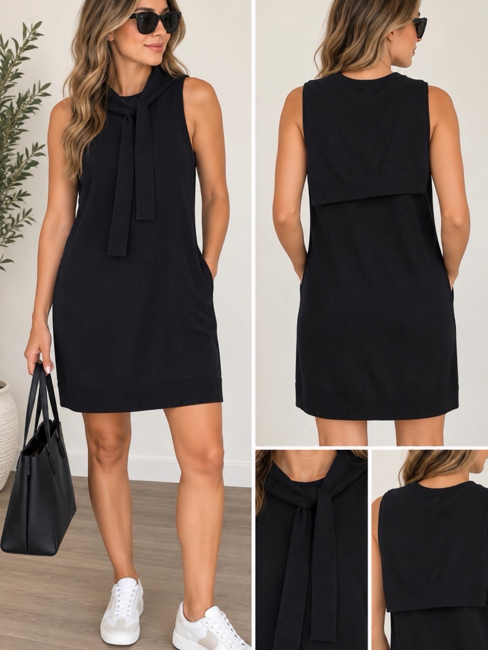1. State Black Sleeveless Tie-Neck Mini Dress